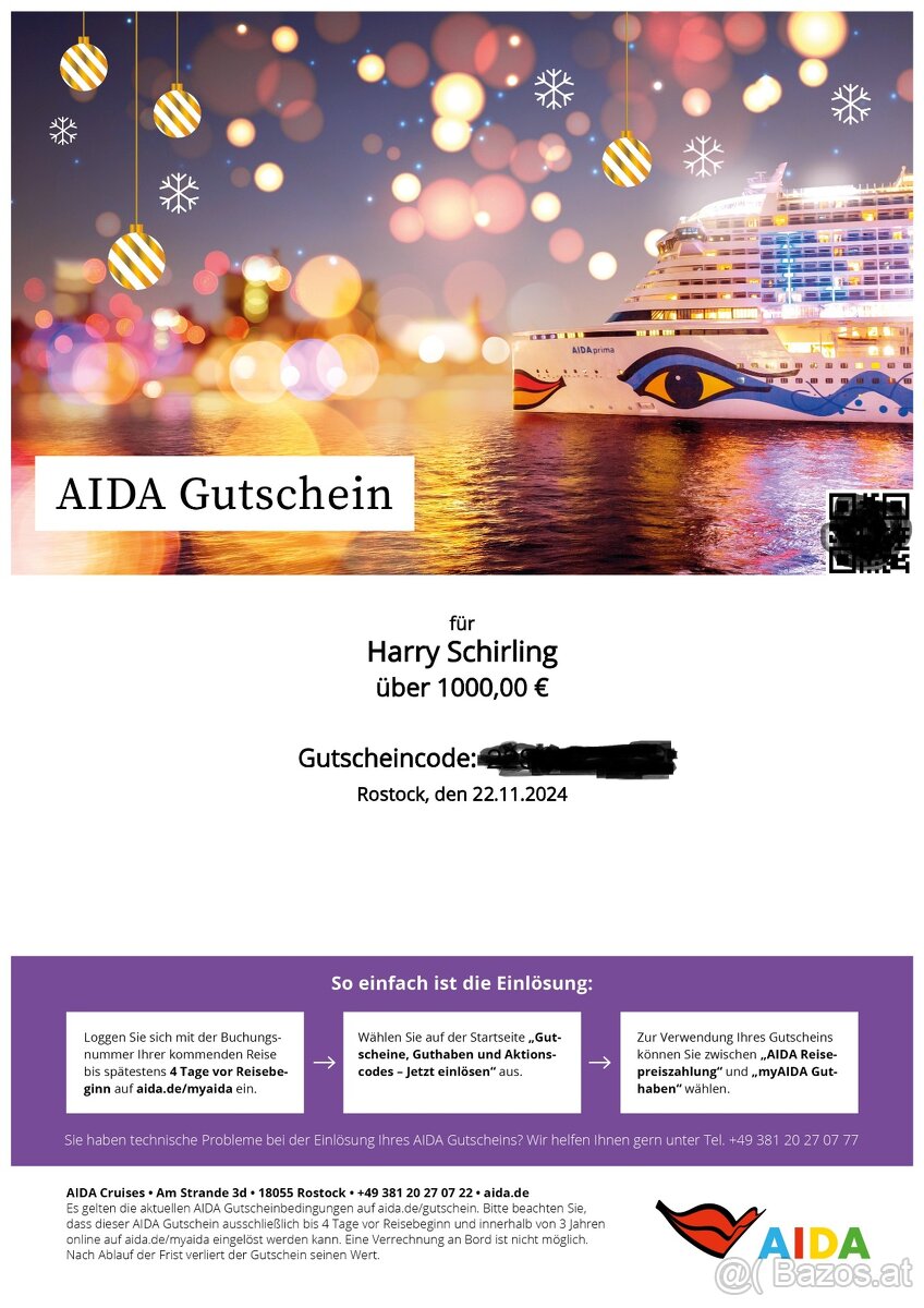 Aida Reise Gutschein 1000€